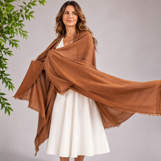 Julian Oversized handwoven pure cashmere scarf-Brown