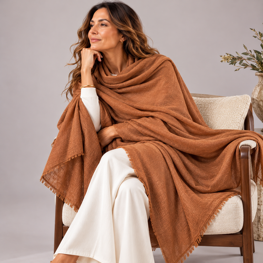 Julian Oversized handwoven pure cashmere scarf-Brown