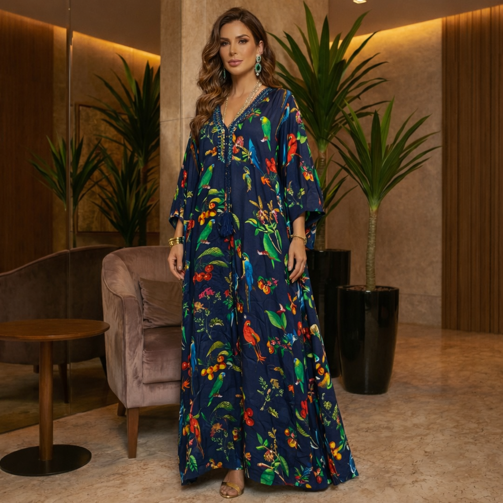 Coco Bella Navy Silk Milano kaftan-AU 12-20