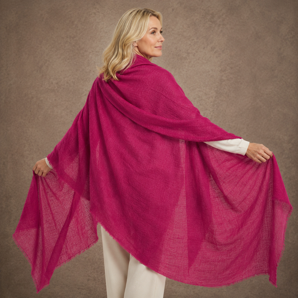 Julian Oversized handwoven pure cashmere scarf- Majenta Berry