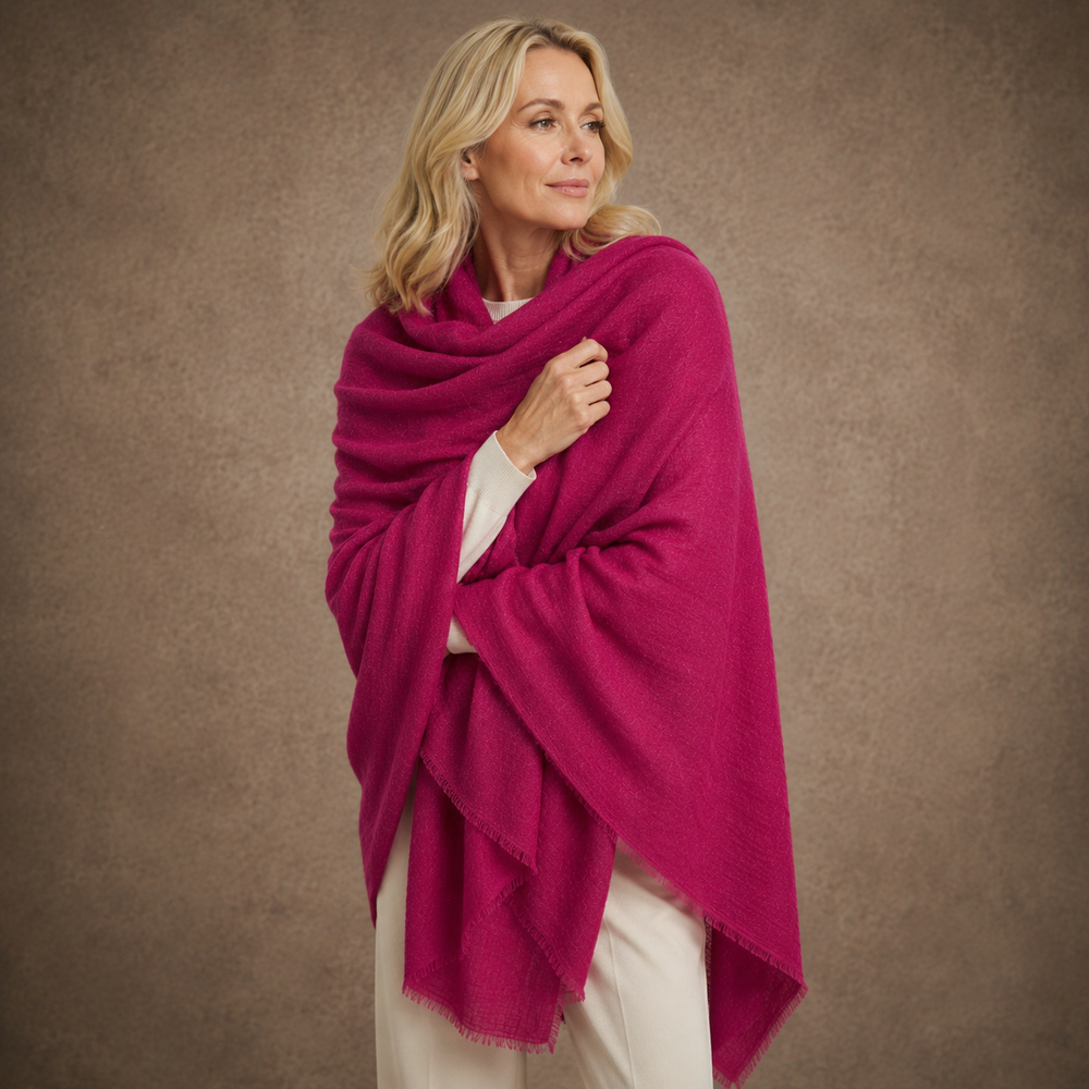Julian Oversized handwoven pure cashmere scarf- Majenta Berry