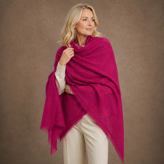 Julian Oversized handwoven pure cashmere scarf- Majenta Berry