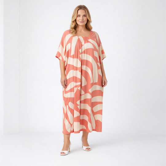 Bermuda Peach Maya Luxe Kaftan Dress -One Size AU 10-30