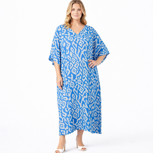 Blue Rayon Maya Kaftan Dress One Size Fits All 16 to 26