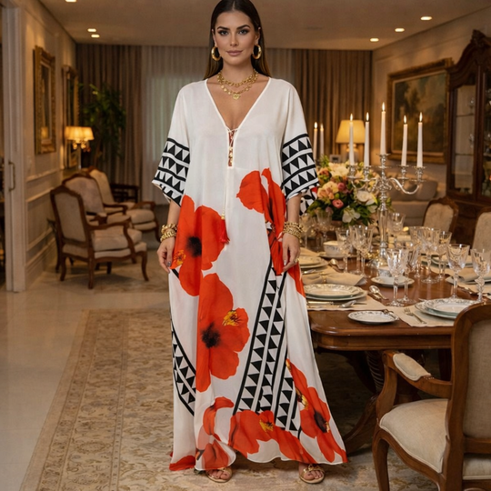 White Luxe Hibiscus Coco Bella Kaftan 12-20