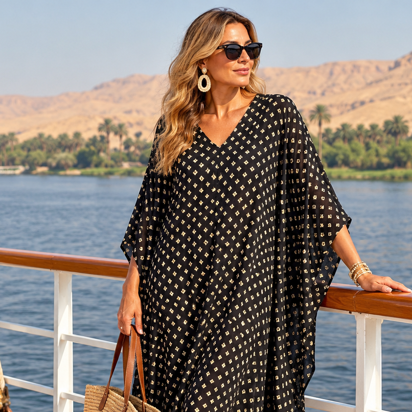 Maya Bohemian Black Cotton Rayon kaftan - Sizes Available AU 14-32