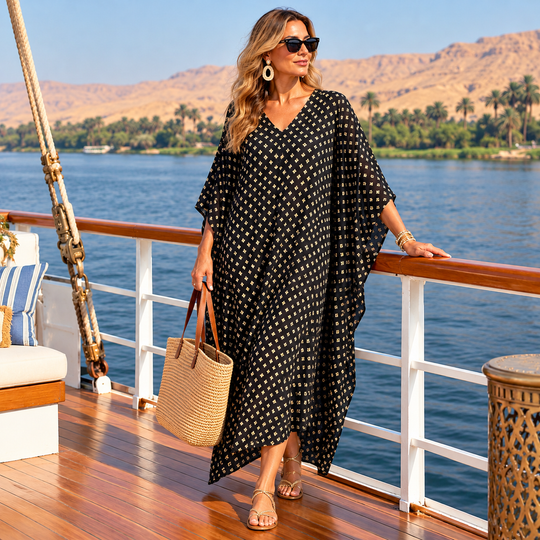 Maya Bohemian Black Cotton Rayon kaftan - Sizes Available AU 14-32