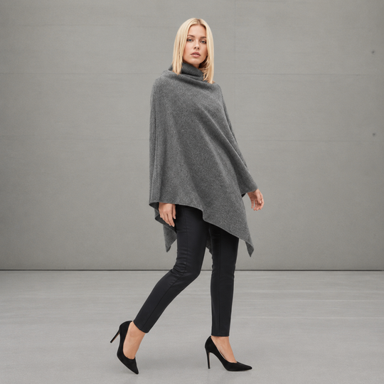 Charcoal Grey 100% Pure Cashmere Julian Poncho-AU 8-18