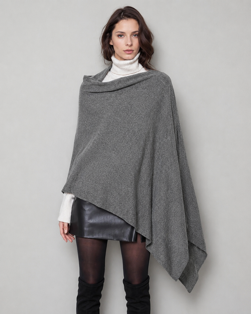 Charcoal Grey 100% Pure Cashmere Julian Poncho-AU 8-18