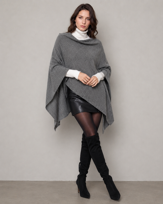 Charcoal Grey 100% Pure Cashmere Julian Poncho-AU 8-18