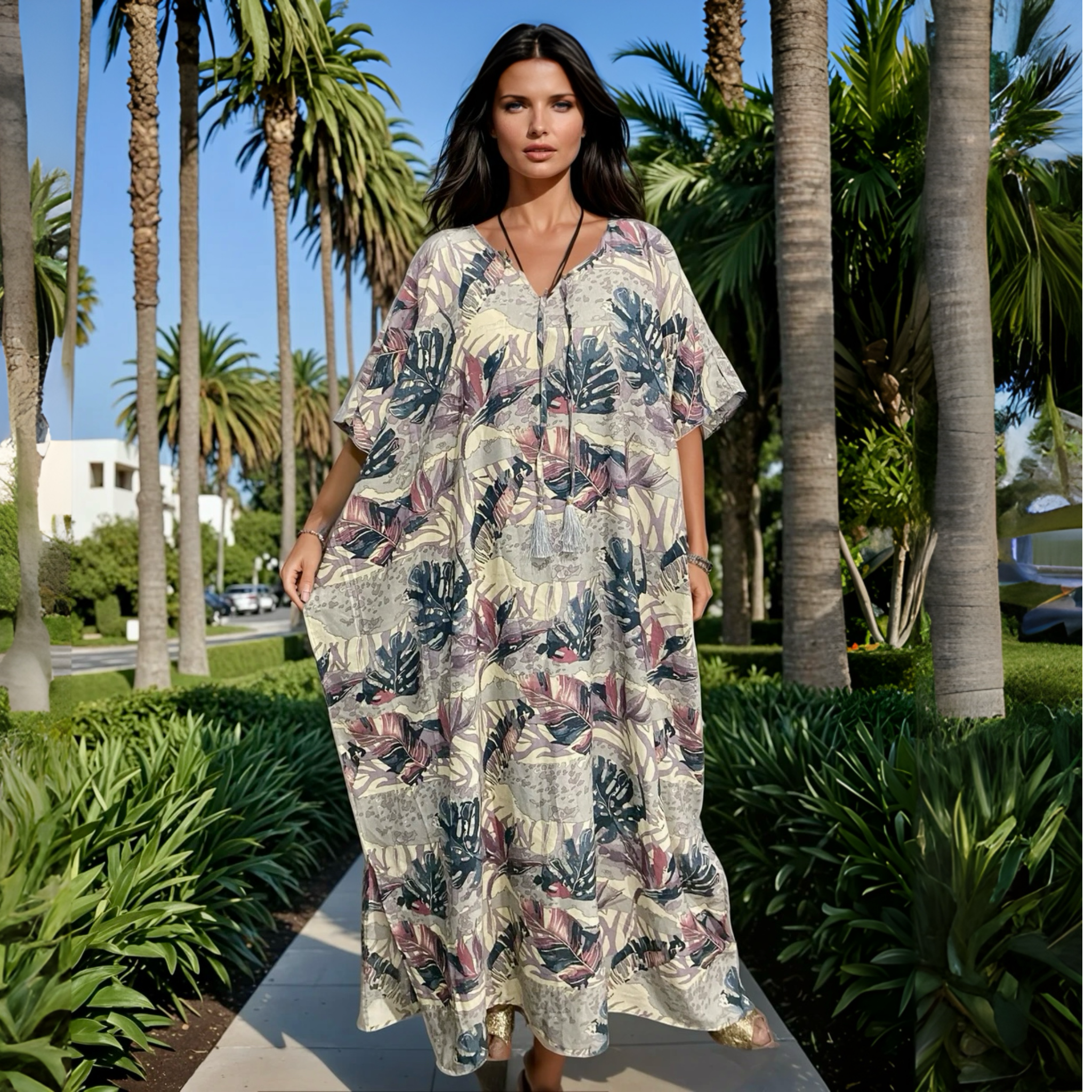 Rayon Maya Resort Wear Kaftan-Front tie Sizes Available AU 10-30