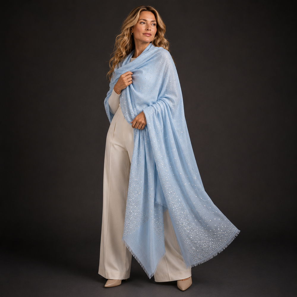 Julian Cashmere Pashmina Swarovski Crystals Handwoven Wedding Wrap Shawl