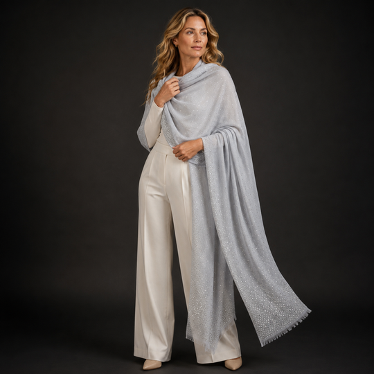 Julian Cashmere Pashmina Swarovski Crystals Handwoven Wedding Wrap Shawl