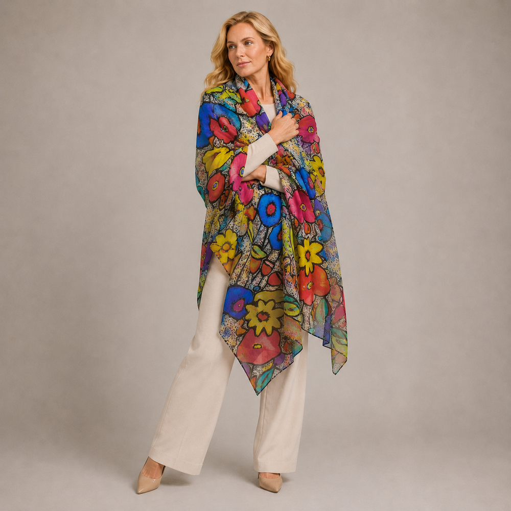 Artisans Print Pure Cashmere Julian Scarf-Garden of Love