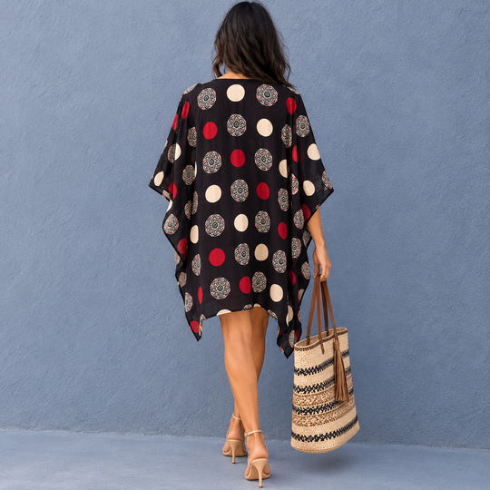 Black 100% Cotton Maya Top Tunic Kaftan With Front Tie - O/S 14-26