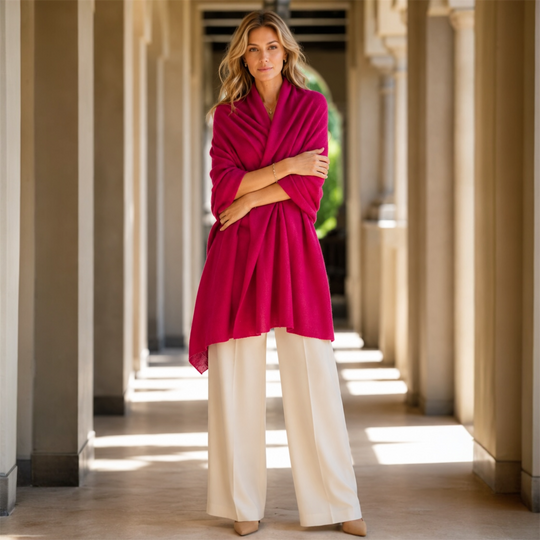 Julian Cashmere Oversized Travel Wrap-    Raspberry Fuchsia