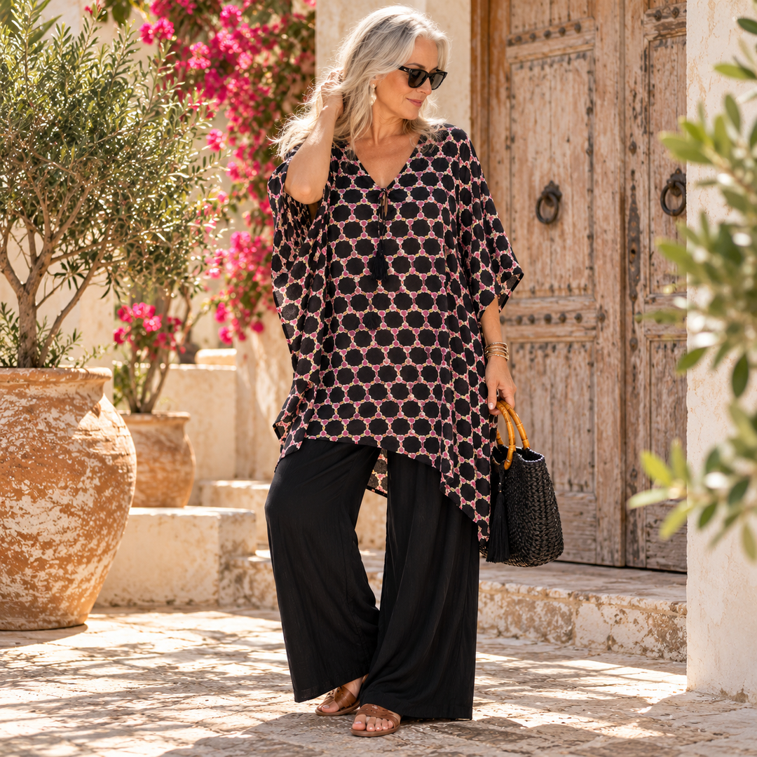 Black hearts 100% Cotton Maya Top Tunic Kaftan With Front Tie - O/S 14-26