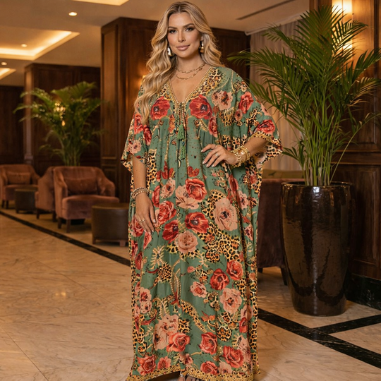 Maya Silk Mix Kaftan,Front tie with embellishments-Size AU 12-20