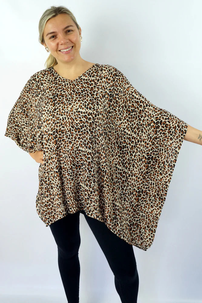 Leopard Print Maya Tunic Top – Boho Chic, Flowy Kaftan
