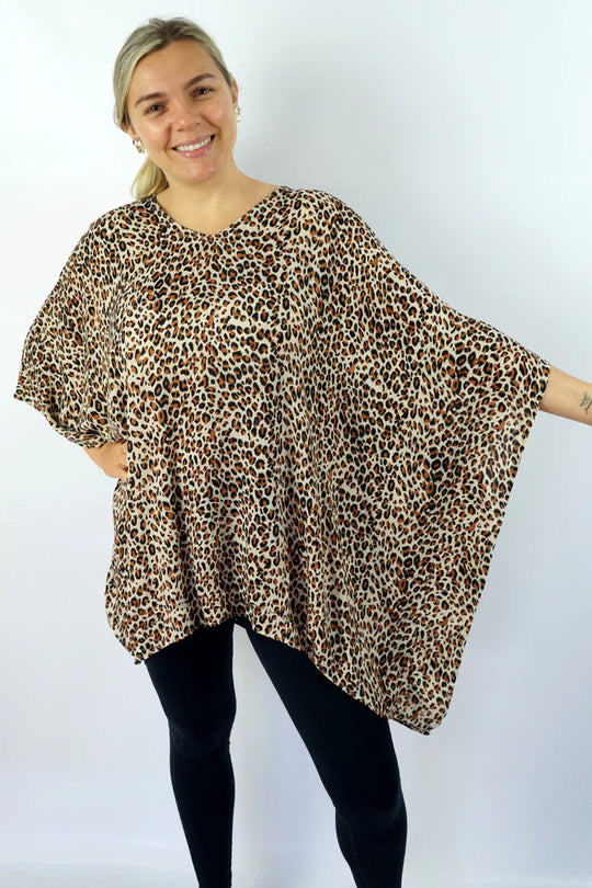 Leopard Print Maya Tunic Top – Boho Chic, Flowy Kaftan