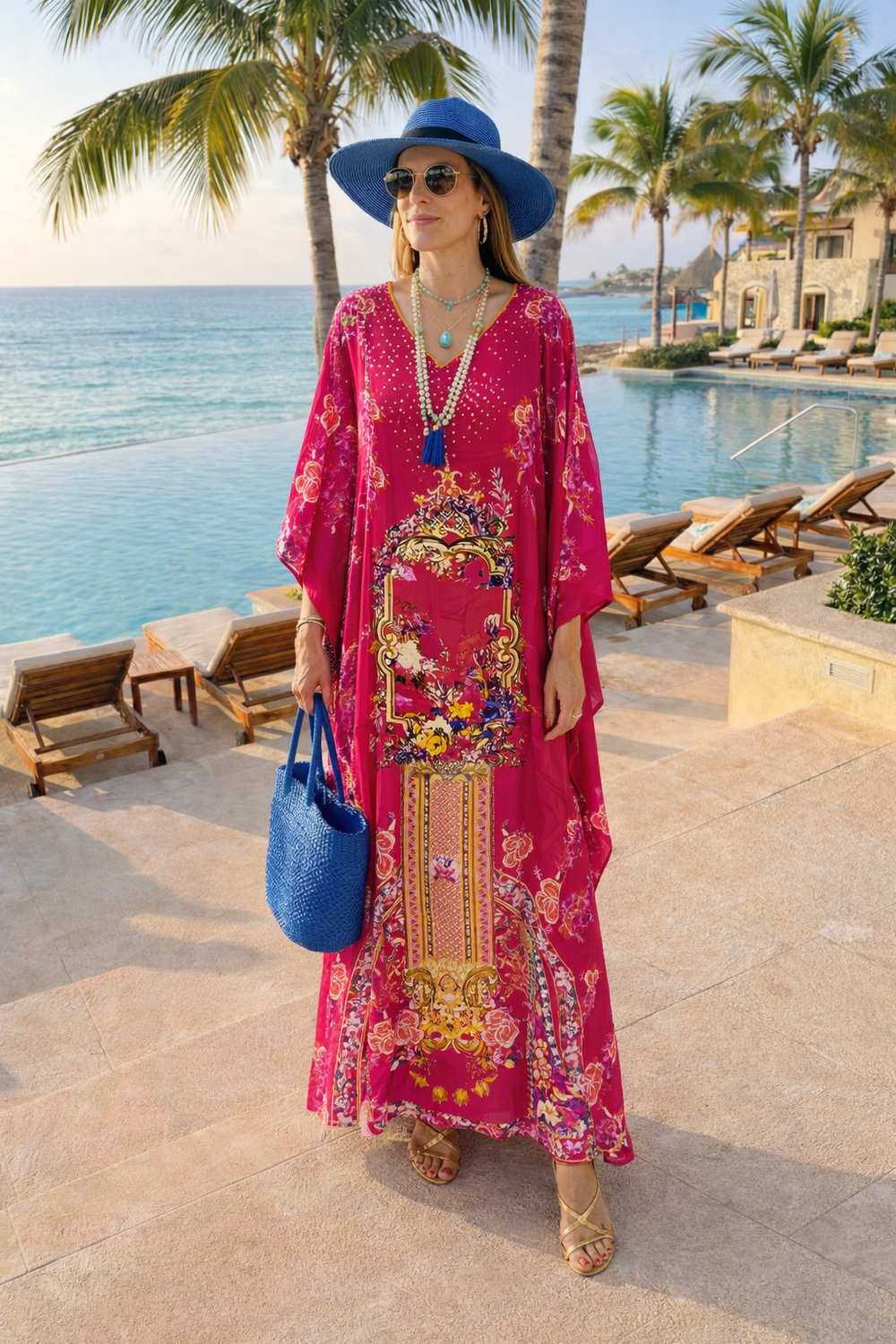 Coco Bella Milano’s Embellished Silk kaftan-O/S AU 12-20