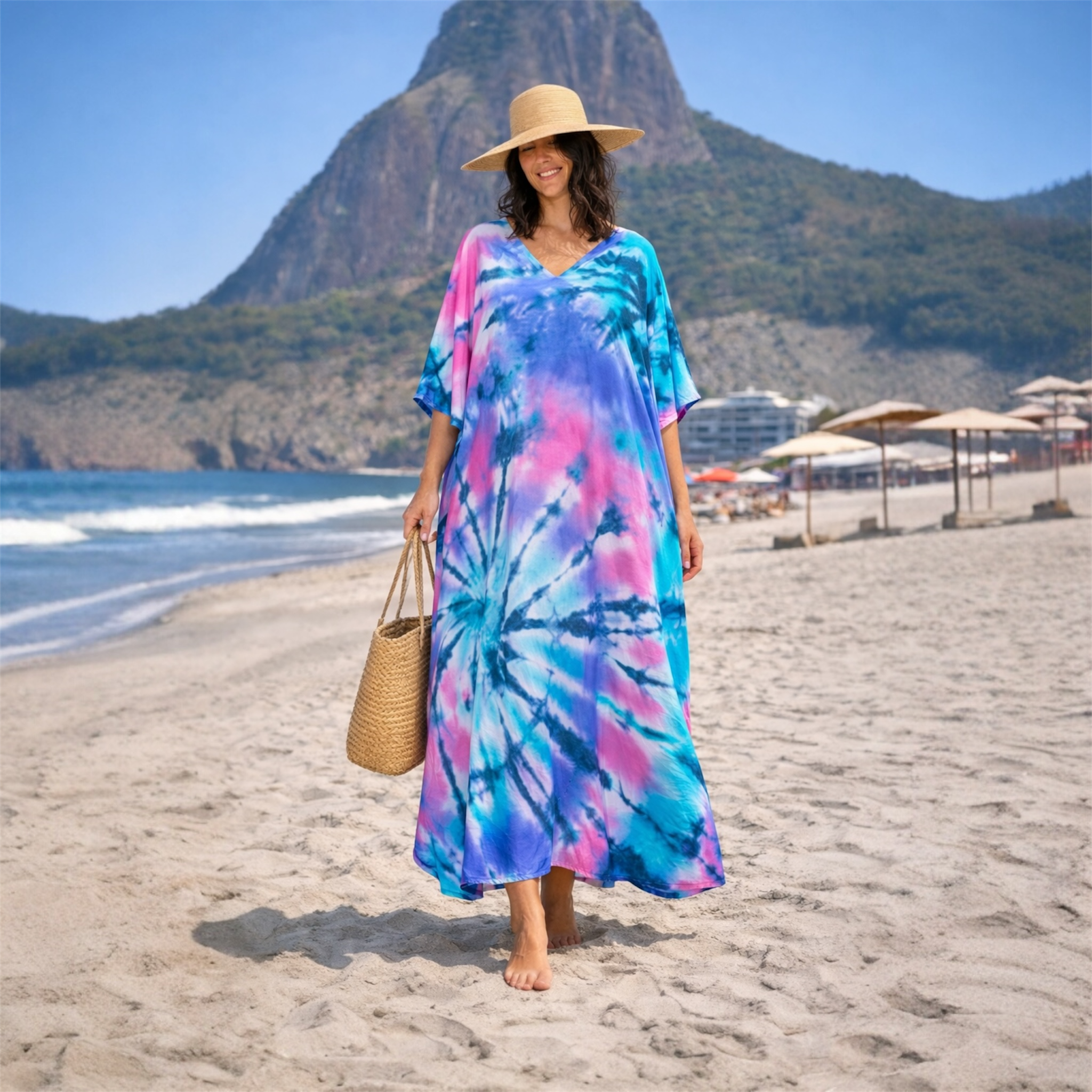 Tropical Resort Cotton Bamboo Kaftan-O/S AU 10-20