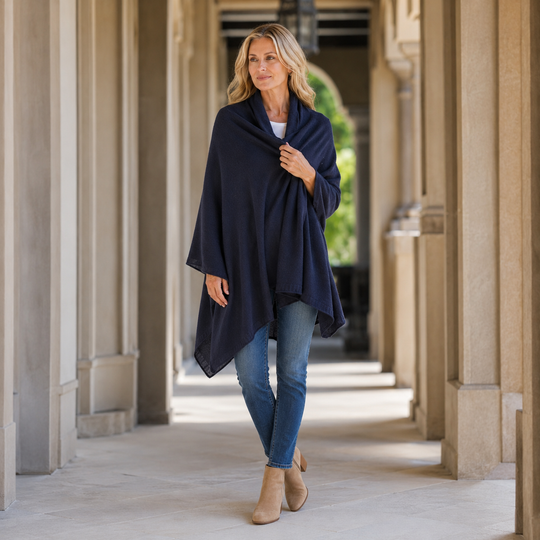 Navy Blue Cashmere Julian Travel Wrap Extra Large