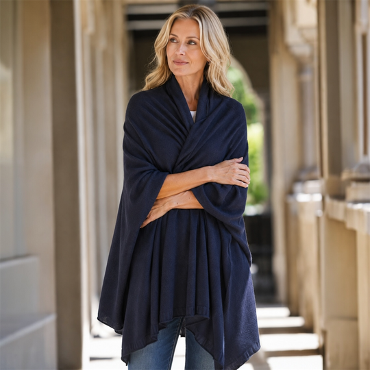 Navy Blue Cashmere Julian Travel Wrap Extra Large
