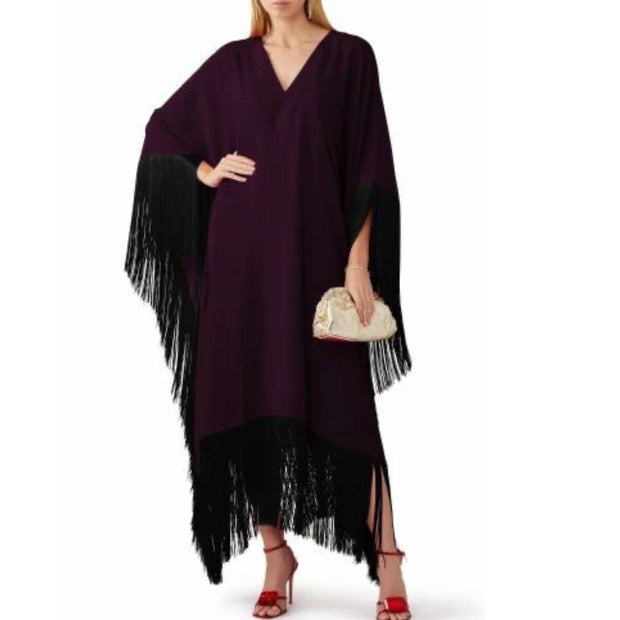 Fringed Formal  MIDI Coco Bella Silk Blend kaftan Maxi- Wine black