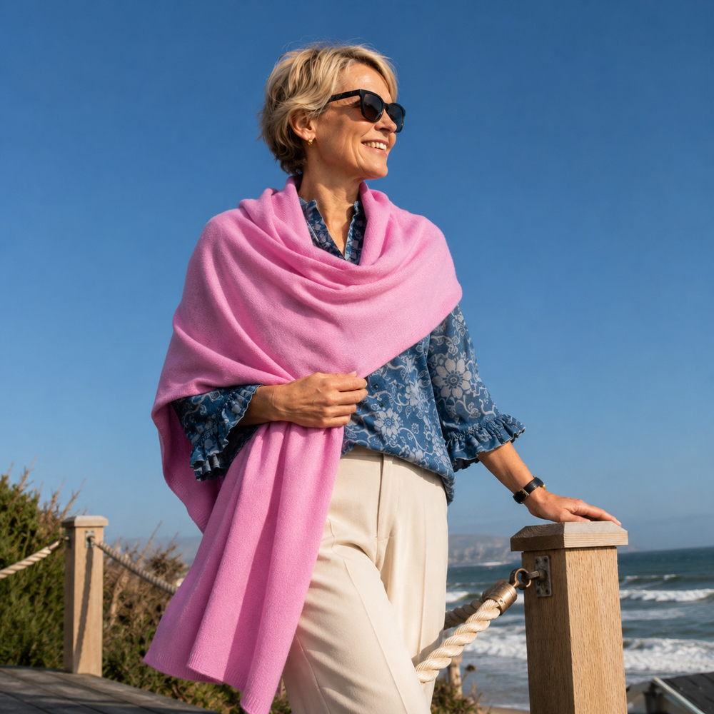 Pink Hot Julian 100% Cashmere 2 Ply Extra large Travel Wrap