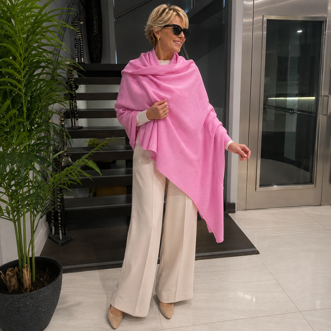 Pink Hot Julian 100% Cashmere 2 Ply Extra large Travel Wrap