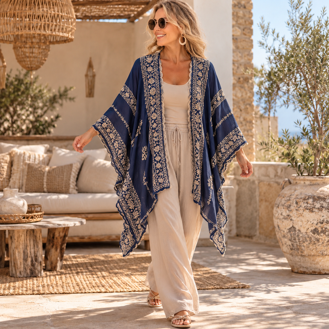 Navy Blue Embroidered Maya Coverup Kimono O/S 14-22