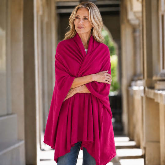 Julian Cashmere Oversized Travel Wrap-    Raspberry Fuchsia