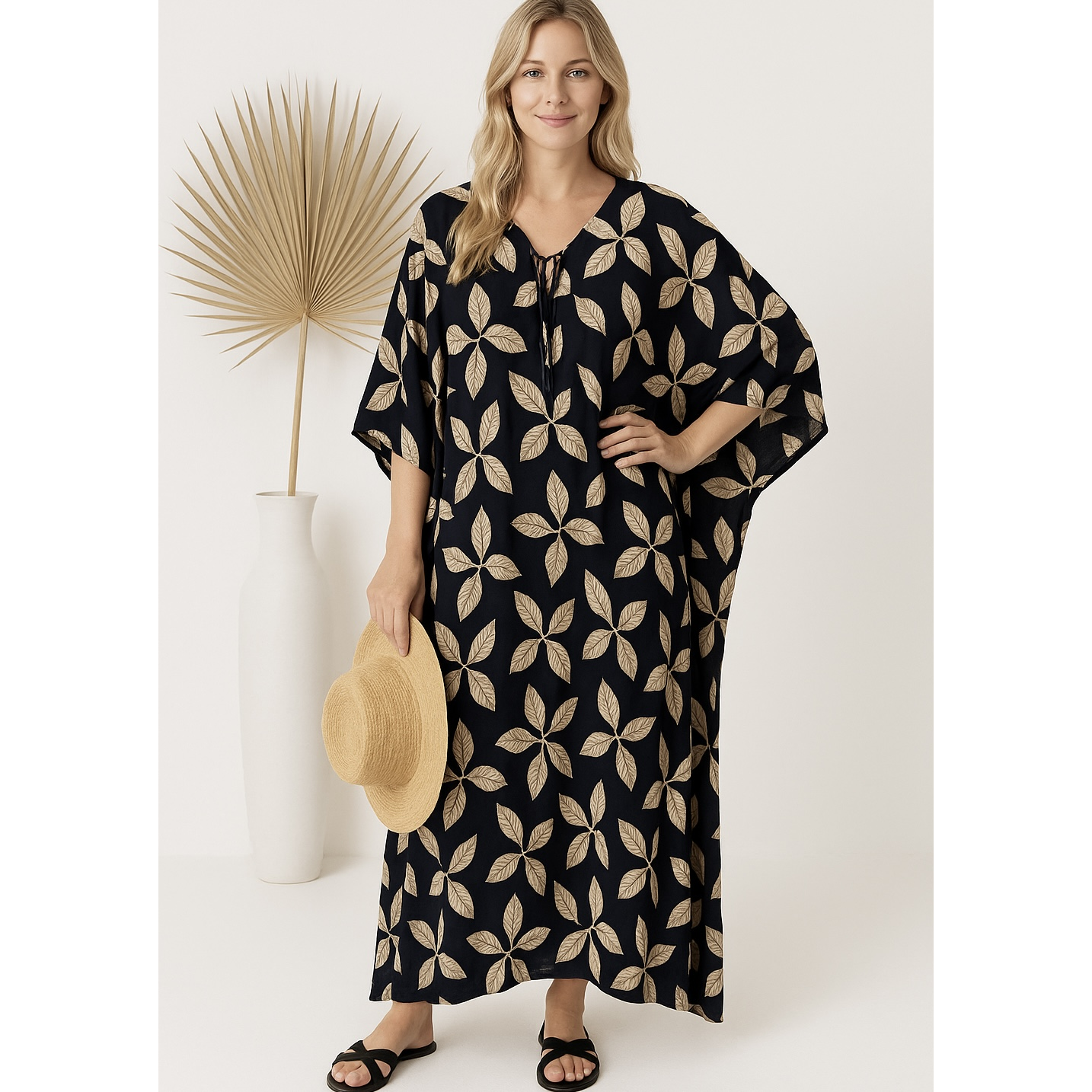 Navy Blue Cotton Rayon Diva Maya Kaftan