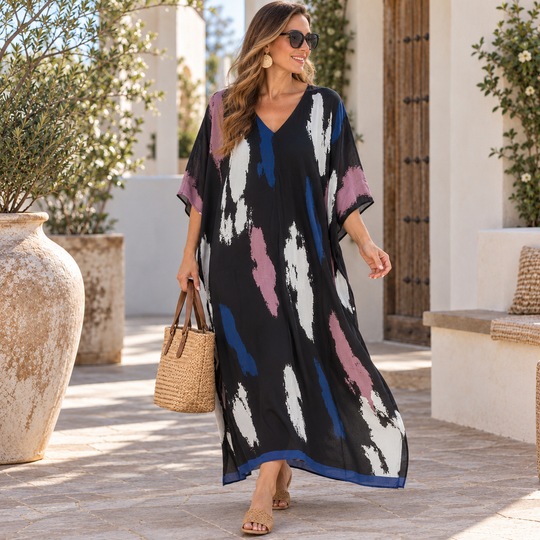 Maya Tropical Breezy Black Kaftan