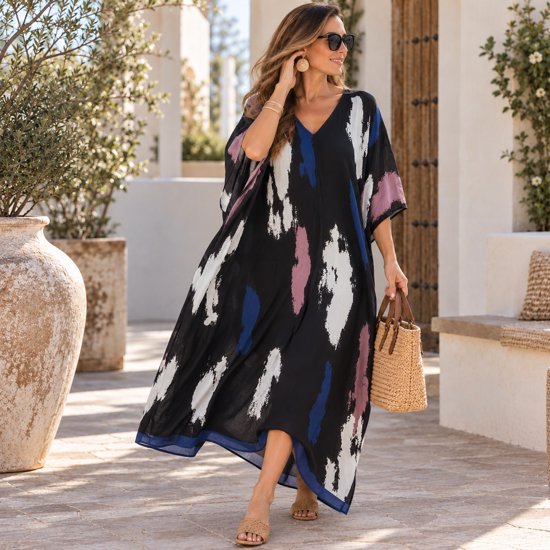 Maya Tropical Breezy Black Kaftan