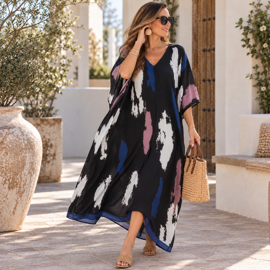 Maya Tropical Breezy Black Kaftan