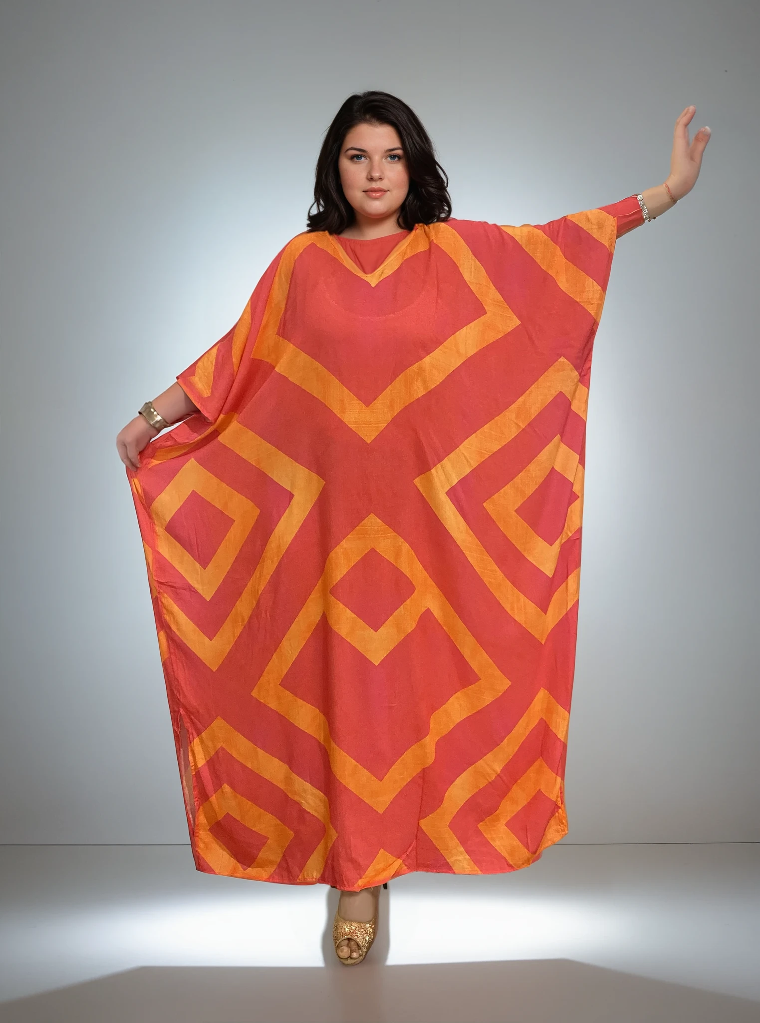 Tropical Cotton rayon V neck Kaftan Size AU 22-32