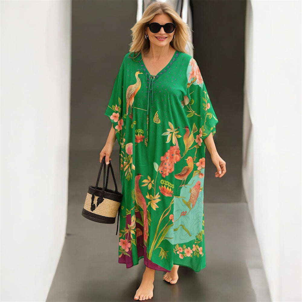 Green Micasso Maya Kaftan-Front tie with Bling .Sizes Available AU 12-30