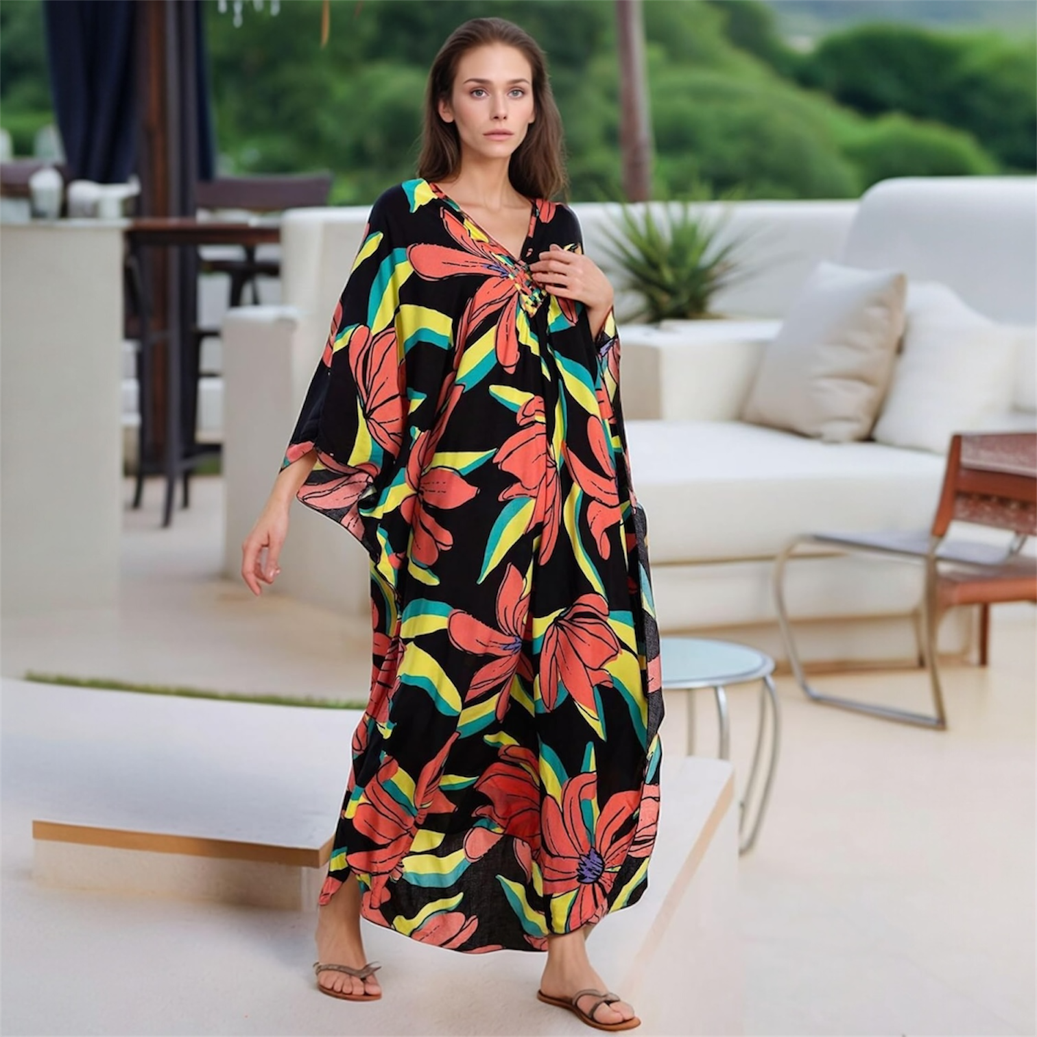Black Maya Tropical Breezy Soft, Casual Kaftan -  AU 8-20