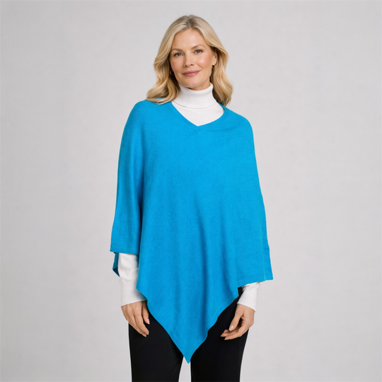 Blue V Neck Julian 100% Cashmere Poncho
