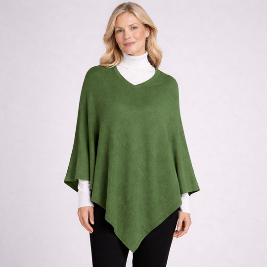Green V Neck Julian 100% Cashmere Poncho