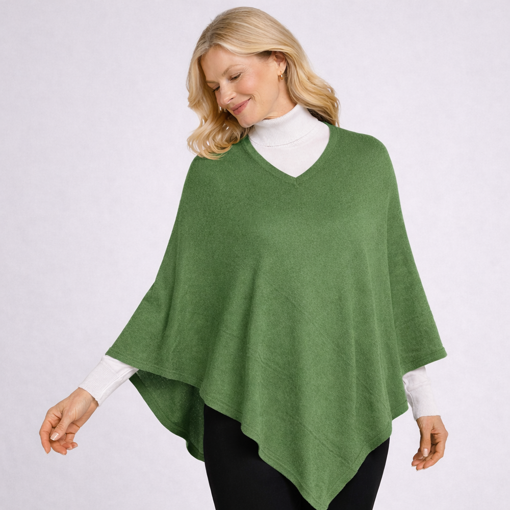Green V Neck Julian 100% Cashmere Poncho
