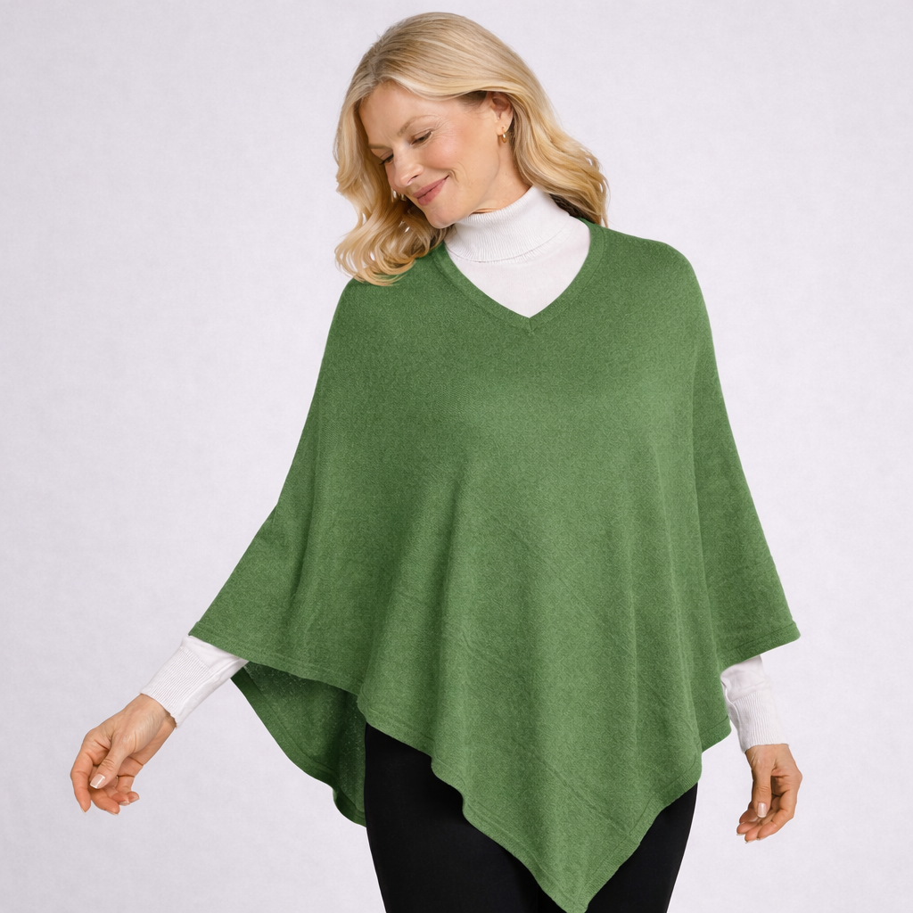 Green V Neck Julian 100% Cashmere Poncho