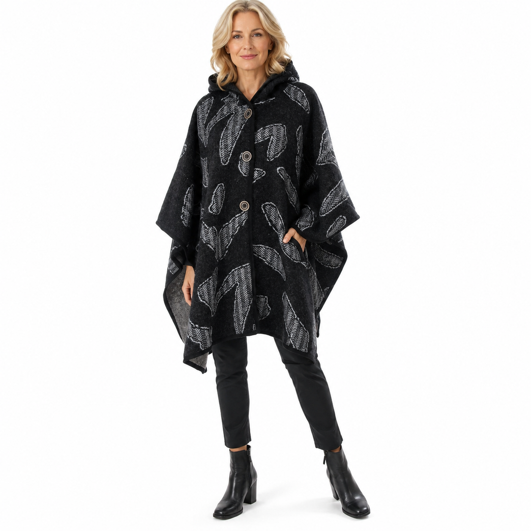 Maya Free Size Cape Coat with hood- Grey Black