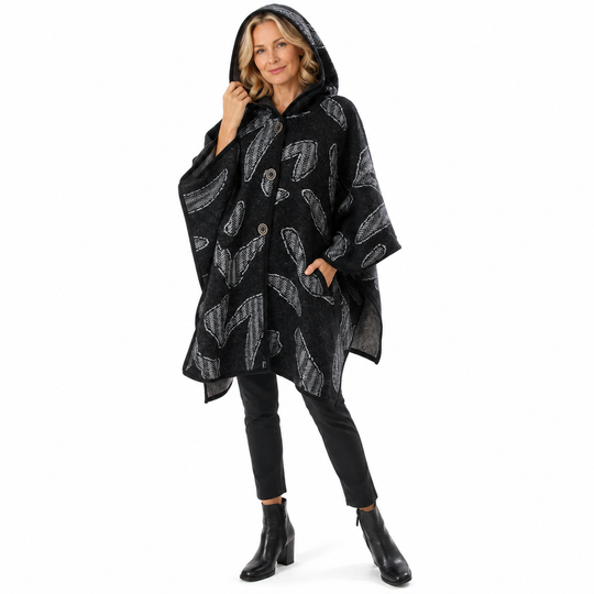Maya Free Size Cape Coat with hood- Grey Black