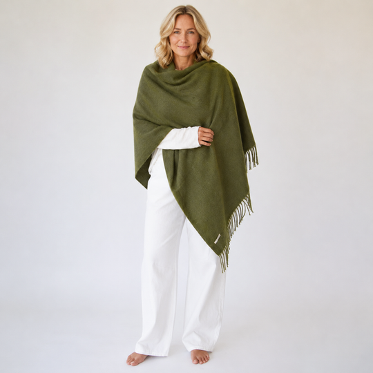 Green Fringe wool blend Scarf