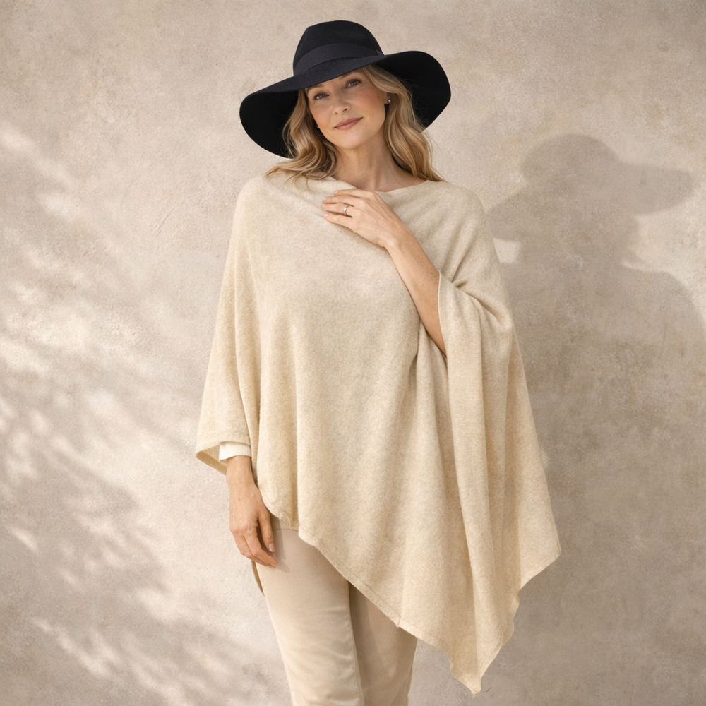 Grainy Crème 100% Cashmere Oversized Julian Poncho