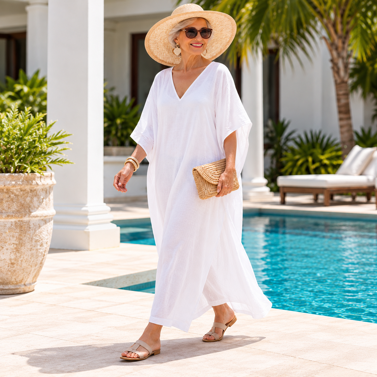 Maya Bohemian White Premium Rayon kaftan - Sizes Available AU 14-32