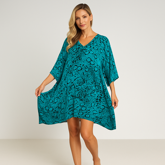 Teal Animal Maya Short Top Tunic One Size 14-26